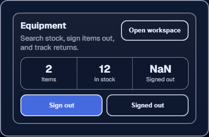 Employr equipment preview with inventory and issue actions
